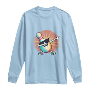 Dabbing Bowling Pin Long Sleeve Shirt Funny Player Gift TS12 Light Blue Print Your Wear
