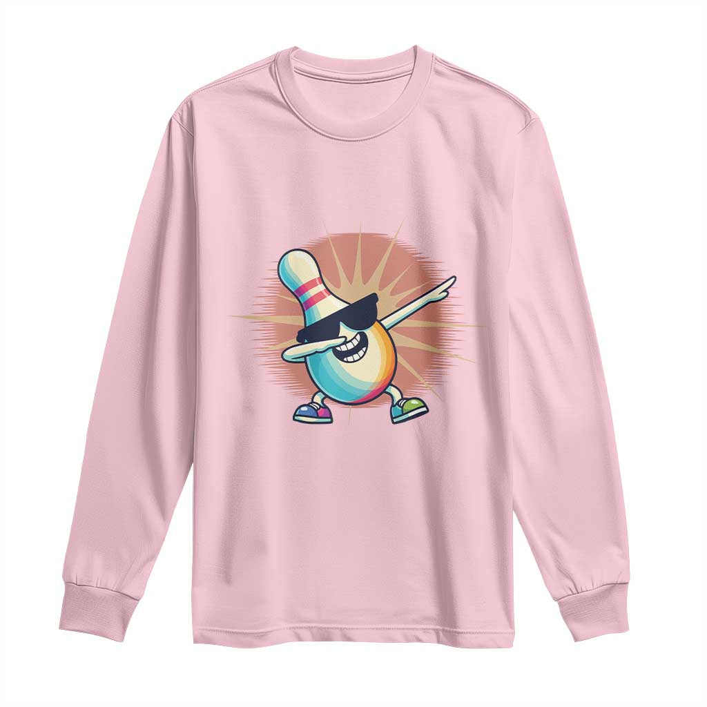 Dabbing Bowling Pin Long Sleeve Shirt Funny Player Gift TS12 Light Pink Print Your Wear