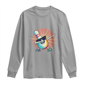 Dabbing Bowling Pin Long Sleeve Shirt Funny Player Gift TS12 Sport Gray Print Your Wear