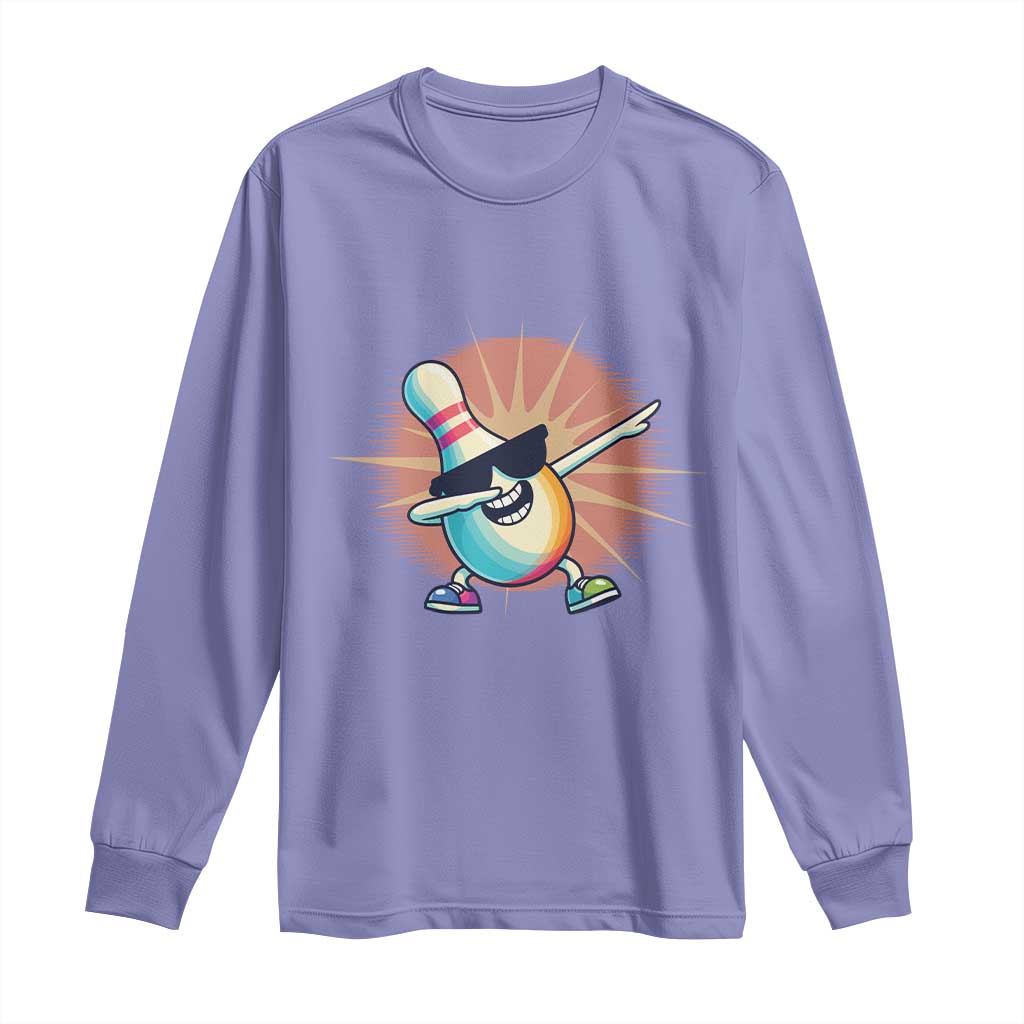 Dabbing Bowling Pin Long Sleeve Shirt Funny Player Gift TS12 Violet Print Your Wear