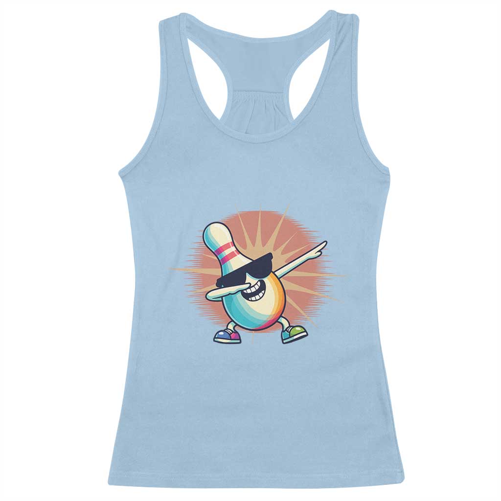 Dabbing Bowling Pin Racerback Tank Top Funny Player Gift TS12 Light Blue Print Your Wear