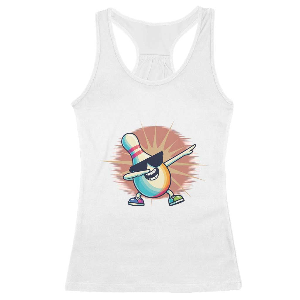 Dabbing Bowling Pin Racerback Tank Top Funny Player Gift TS12 White Print Your Wear
