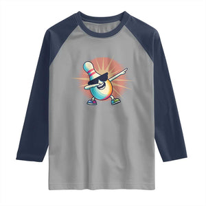 Dabbing Bowling Pin Raglan Shirt Funny Player Gift TS12 Sport Gray Navy Print Your Wear