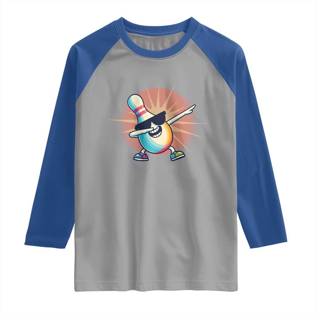 Dabbing Bowling Pin Raglan Shirt Funny Player Gift TS12 Sport Gray Royal Print Your Wear