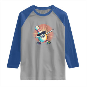 Dabbing Bowling Pin Raglan Shirt Funny Player Gift TS12 Sport Gray Royal Print Your Wear