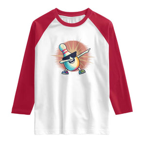 Dabbing Bowling Pin Raglan Shirt Funny Player Gift TS12 White Red Print Your Wear