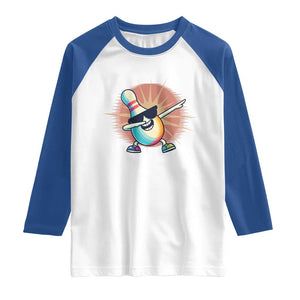 Dabbing Bowling Pin Raglan Shirt Funny Player Gift TS12 White Royal Print Your Wear