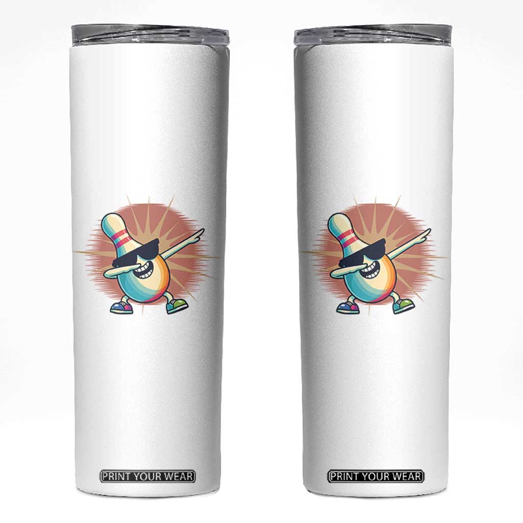 Dabbing Bowling Pin Skinny Tumbler Funny Player Gift TS12 White Print Your Wear