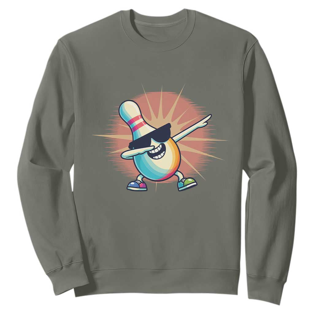 Dabbing Bowling Pin Sweatshirt Funny Player Gift TS12 Military Green Print Your Wear