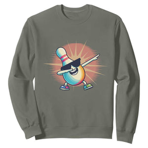 Dabbing Bowling Pin Sweatshirt Funny Player Gift TS12 Military Green Print Your Wear