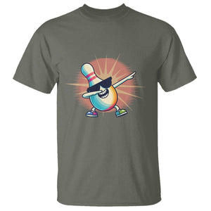 Dabbing Bowling Pin T Shirt Funny Player Gift TS12 Military Green Print Your Wear