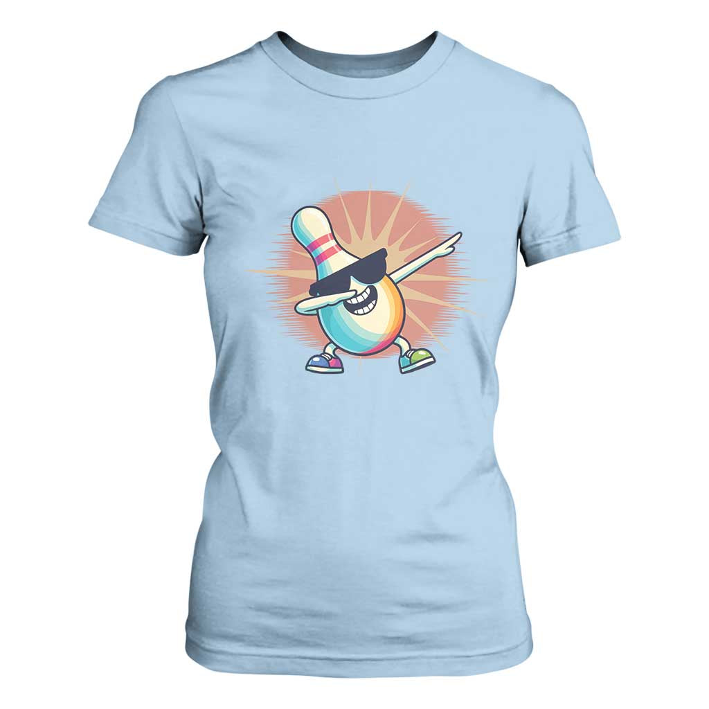 Dabbing Bowling Pin T Shirt For Women Funny Player Gift TS12 Light Blue Print Your Wear