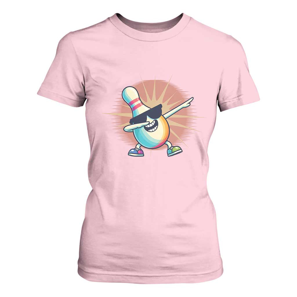 Dabbing Bowling Pin T Shirt For Women Funny Player Gift TS12 Light Pink Print Your Wear