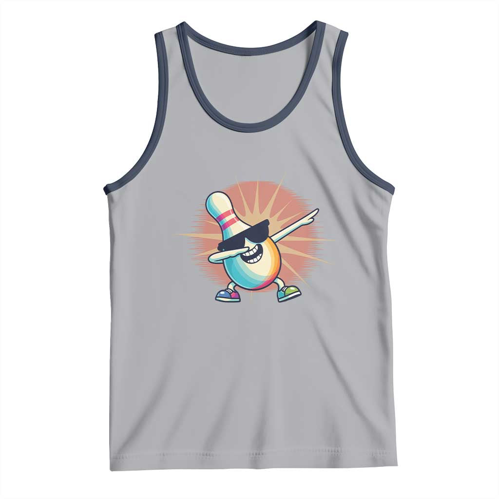 Dabbing Bowling Pin Tank Top Funny Player Gift TS12 Athletic Heather Navy Print Your Wear