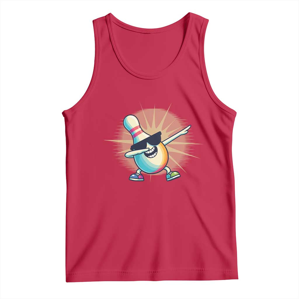 Dabbing Bowling Pin Tank Top Funny Player Gift TS12 Red Print Your Wear