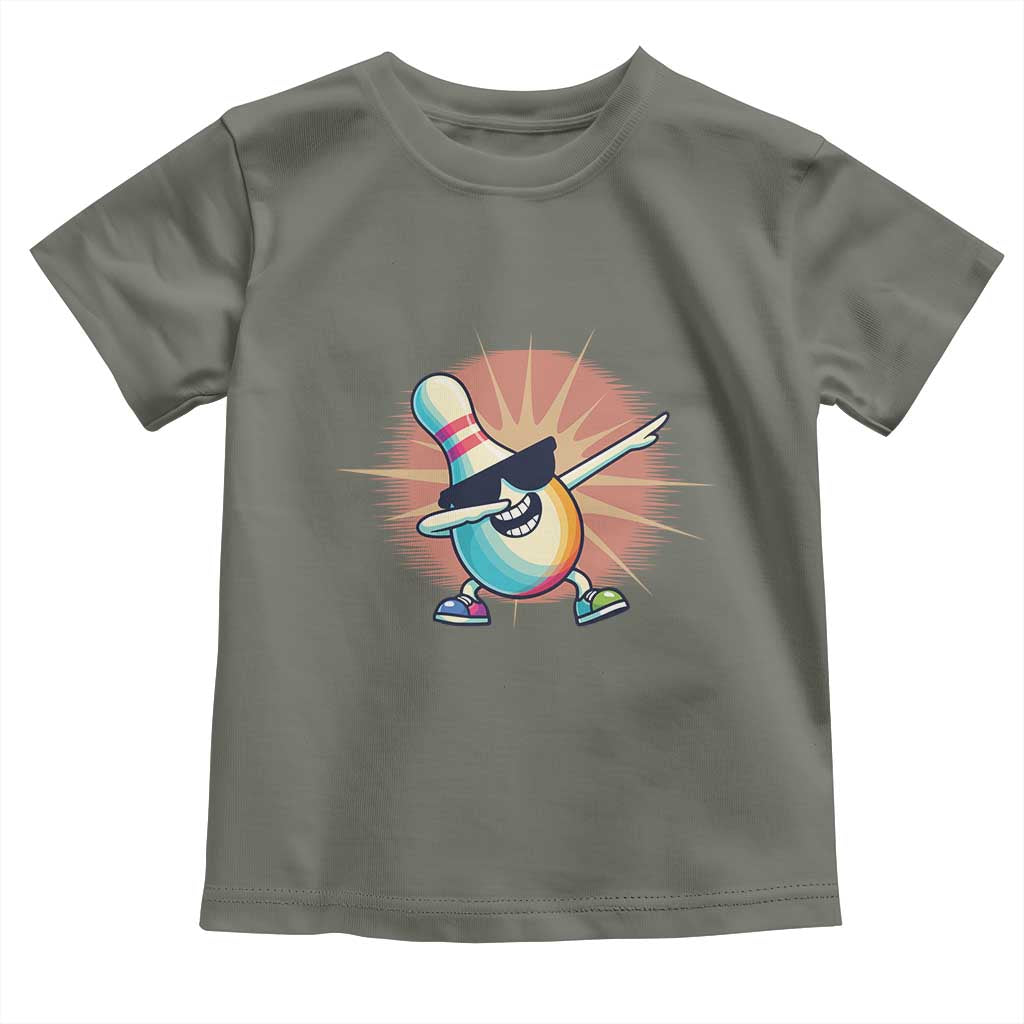 Dabbing Bowling Pin Toddler T Shirt Funny Player Gift TS12 Military Green Print Your Wear