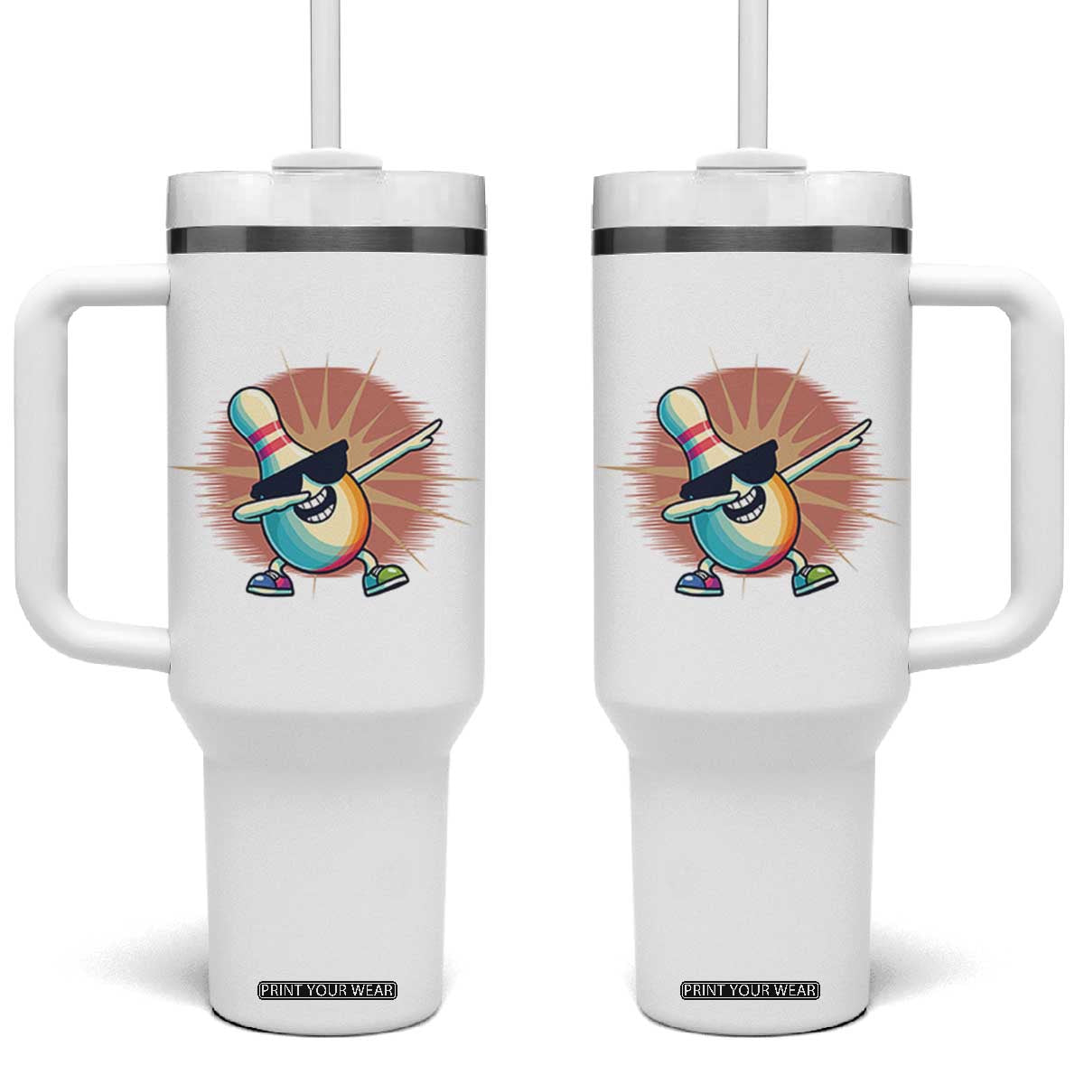 Dabbing Bowling Pin Tumbler With Handle Funny Player Gift TS12 One Size: 40 oz White Print Your Wear