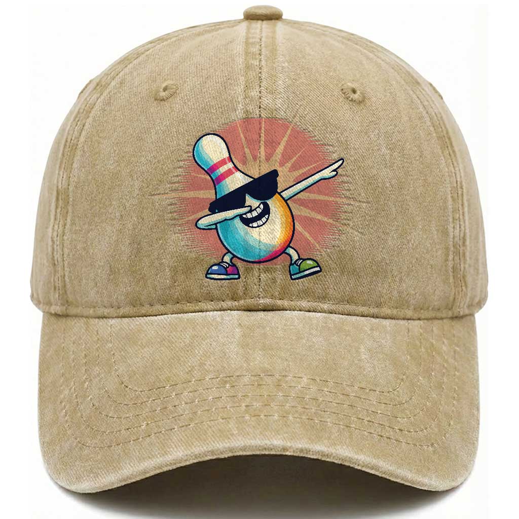 Dabbing Bowling Pin Washed Cotton Baseball Cap Funny Player Gift TS12 Print Your Wear