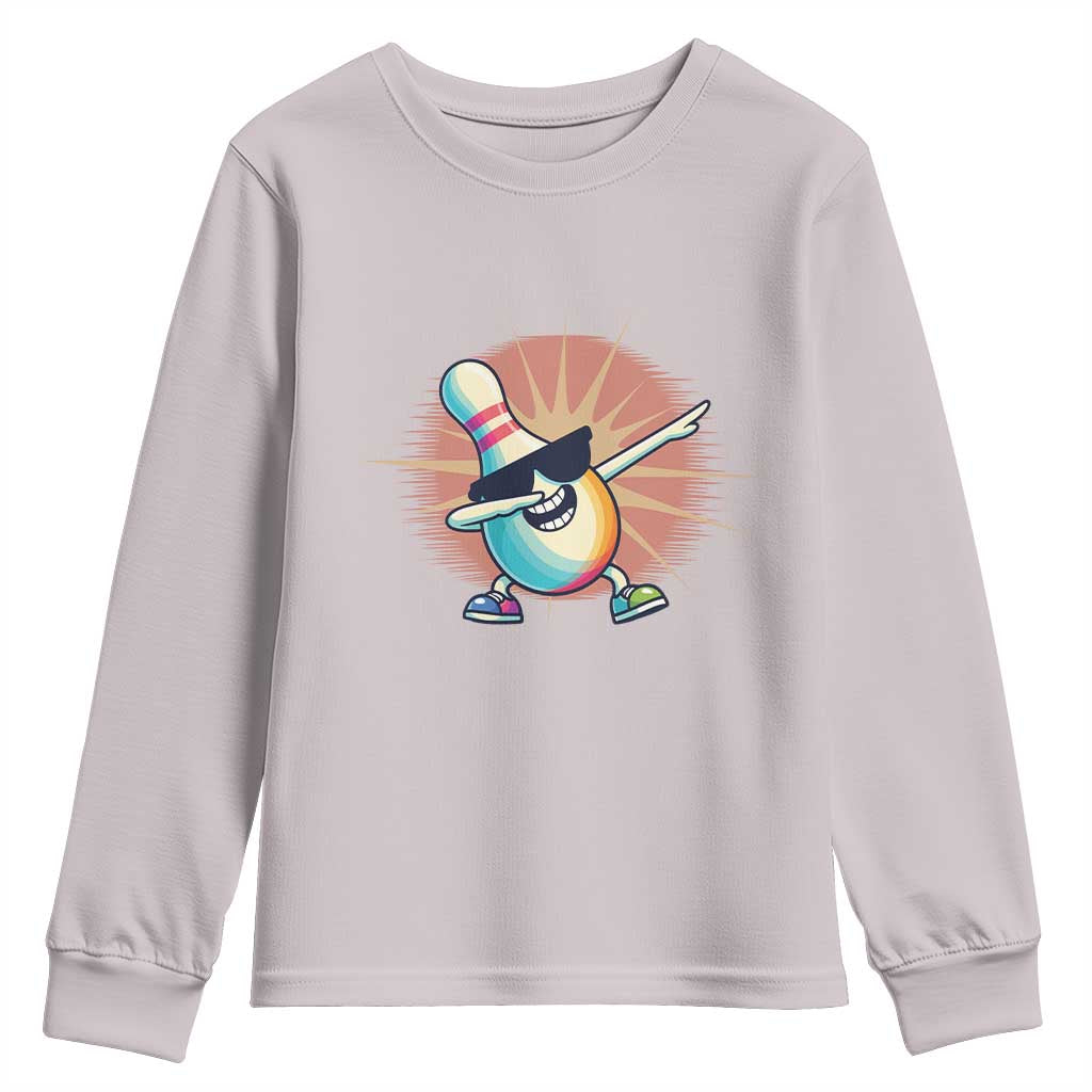 Dabbing Bowling Pin Youth Sweatshirt Funny Player Gift TS12 Ice Gray Print Your Wear