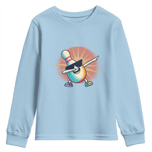 Dabbing Bowling Pin Youth Sweatshirt Funny Player Gift TS12 Light Blue Print Your Wear