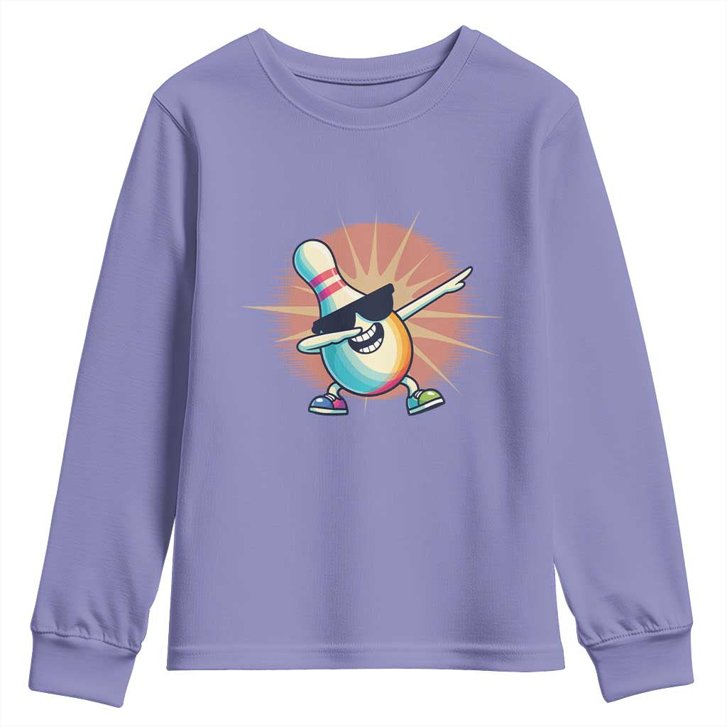 Dabbing Bowling Pin Youth Sweatshirt Funny Player Gift TS12 Violet Print Your Wear