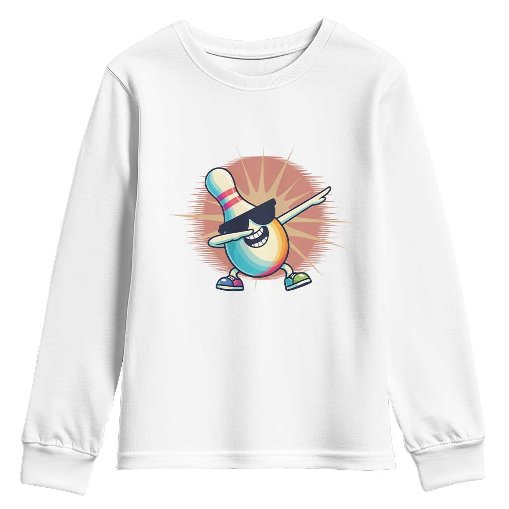 Dabbing Bowling Pin Youth Sweatshirt Funny Player Gift TS12 White Print Your Wear
