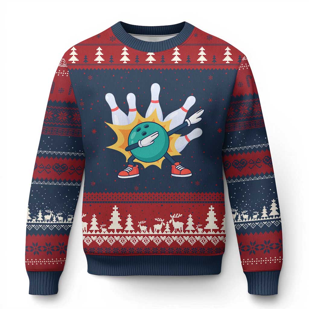 Funny Bowling Ball Dab Ugly Christmas Sweater Sports Lover Gift TS12 Navy Red Print Your Wear