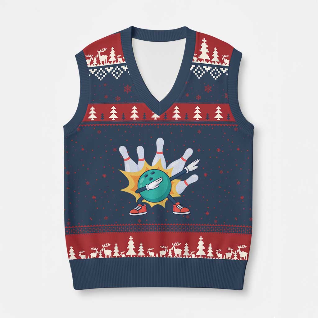 Funny Bowling Ball Dab V-Neck Knit Sweater Vest Sports Lover Gift TS12 Navy Red Print Your Wear