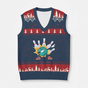 Funny Bowling Ball Dab V-Neck Knit Sweater Vest Sports Lover Gift TS12 Navy Red Print Your Wear