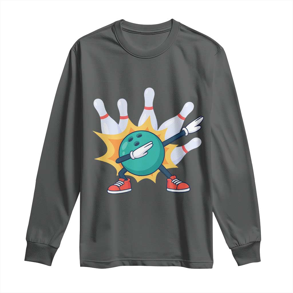 Funny Bowling Ball Dab Long Sleeve Shirt Sports Lover Gift TS12 Dark Heather Print Your Wear