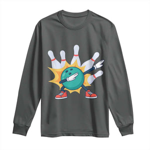 Funny Bowling Ball Dab Long Sleeve Shirt Sports Lover Gift TS12 Dark Heather Print Your Wear
