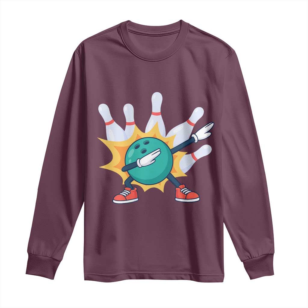 Funny Bowling Ball Dab Long Sleeve Shirt Sports Lover Gift TS12 Maroon Print Your Wear
