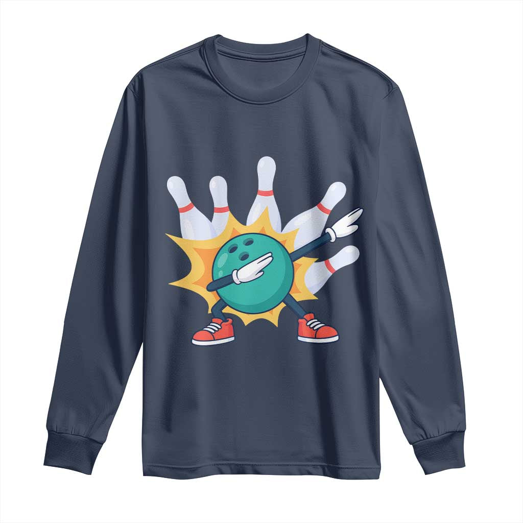 Funny Bowling Ball Dab Long Sleeve Shirt Sports Lover Gift TS12 Navy Print Your Wear