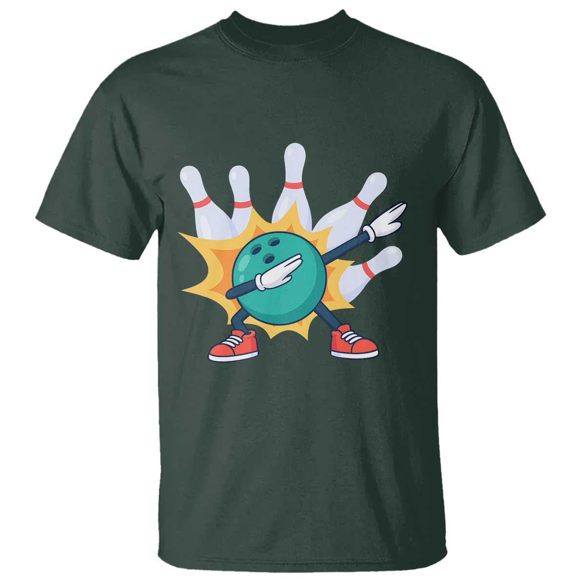 Funny Bowling Ball Dab T Shirt Sports Lover Gift TS12 Dark Forest Green Print Your Wear