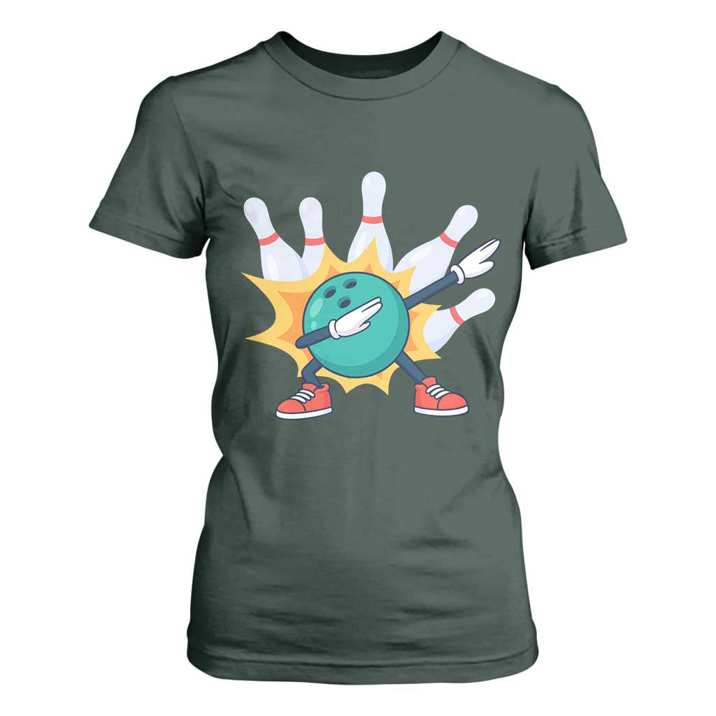 Funny Bowling Ball Dab T Shirt For Women Sports Lover Gift TS12 Dark Forest Green Print Your Wear