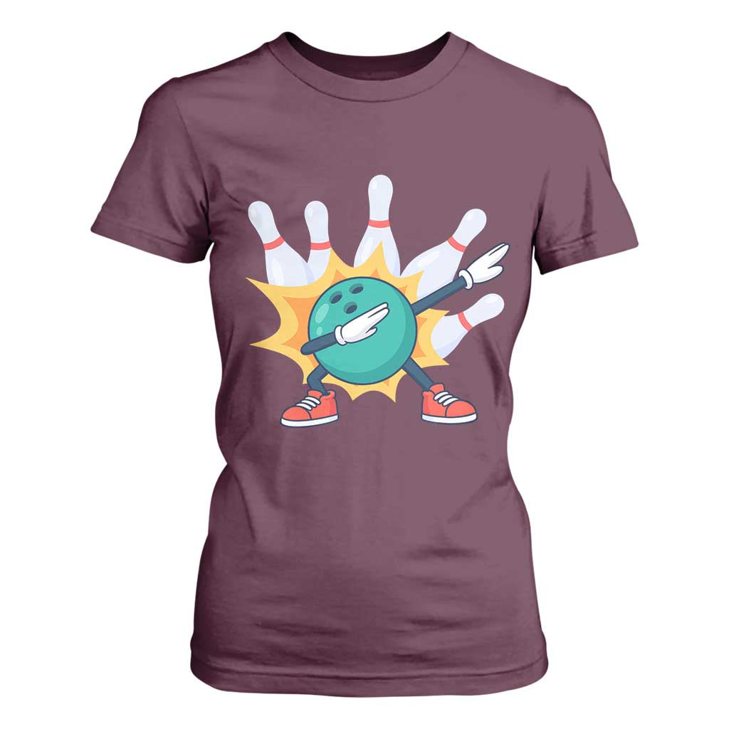 Funny Bowling Ball Dab T Shirt For Women Sports Lover Gift TS12 Maroon Print Your Wear