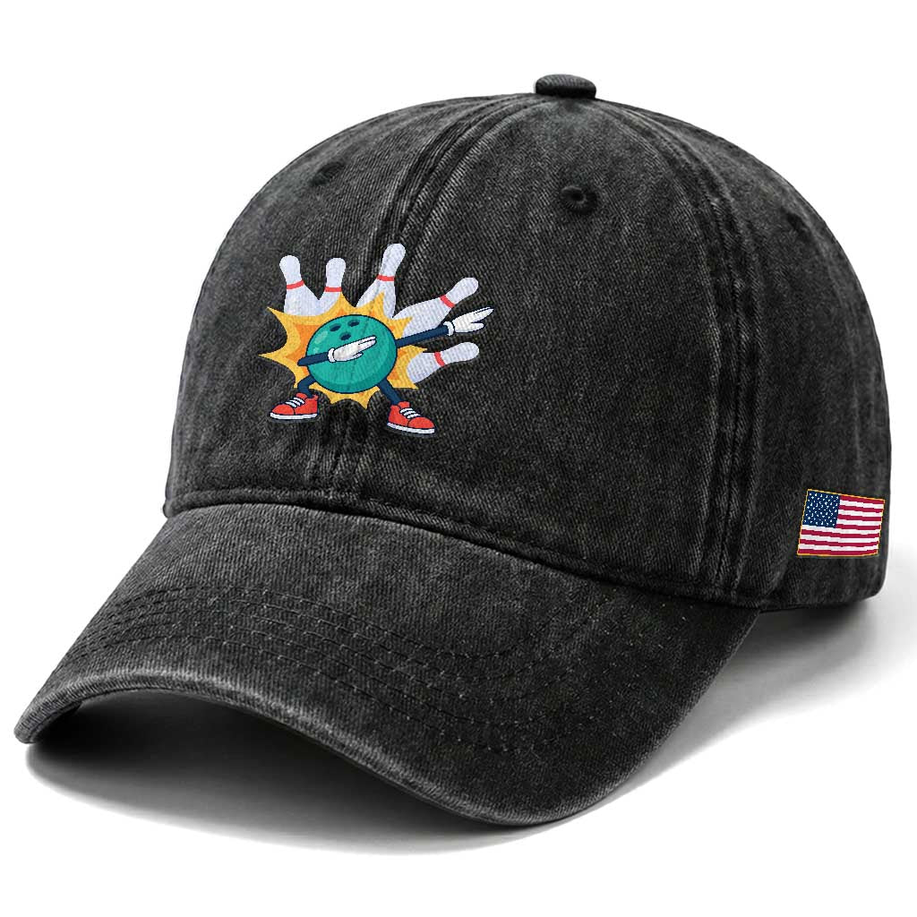 Funny Bowling Ball Dab Washed Cotton Baseball Cap Sports Lover Gift TS12 Print Your Wear