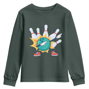 Funny Bowling Ball Dab Youth Sweatshirt Sports Lover Gift TS12 Dark Forest Green Print Your Wear
