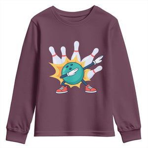Funny Bowling Ball Dab Youth Sweatshirt Sports Lover Gift TS12 Maroon Print Your Wear