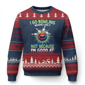 Bowling Humor Gift Ugly Christmas Sweater I Go Bowling Because I Like It TS12 Navy Red Print Your Wear