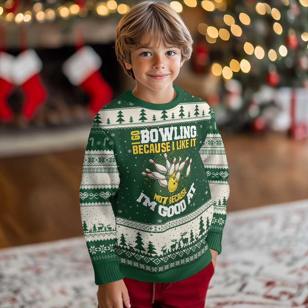 I Go Bowling Because I Like It Not Because Im Good At It Ugly Christmas Sweater Funny Bowling Gift TS12 Forest Green Beige Print Your Wear
