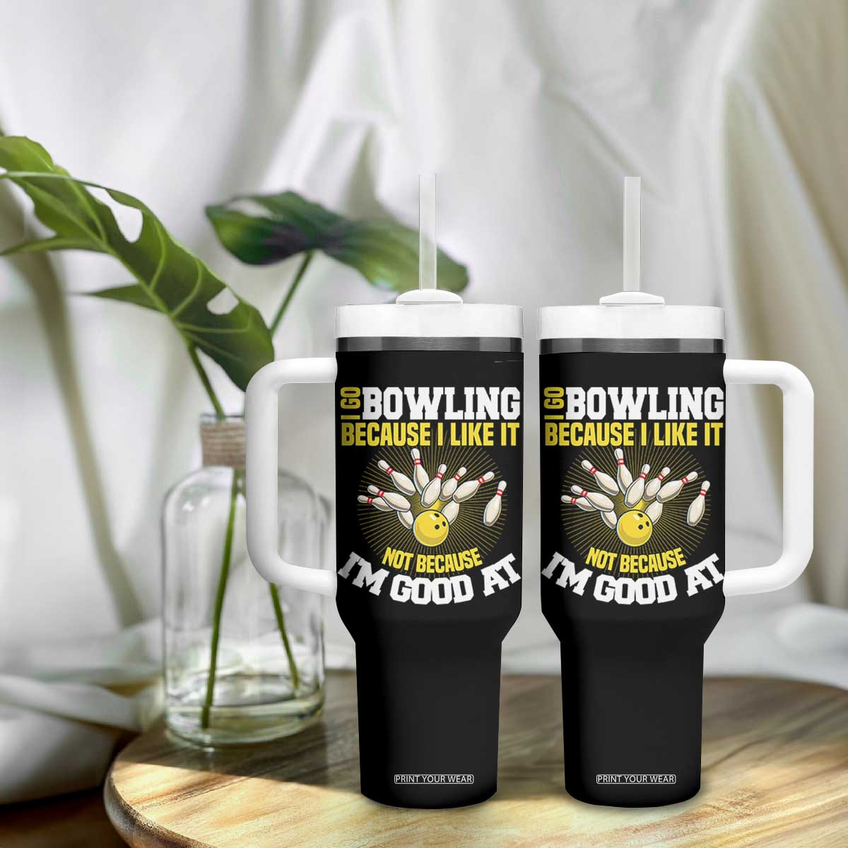 I Go Bowling Because I Like It Not Because Im Good At It Tumbler With Handle Funny Bowling Gift TS12 Print Your Wear
