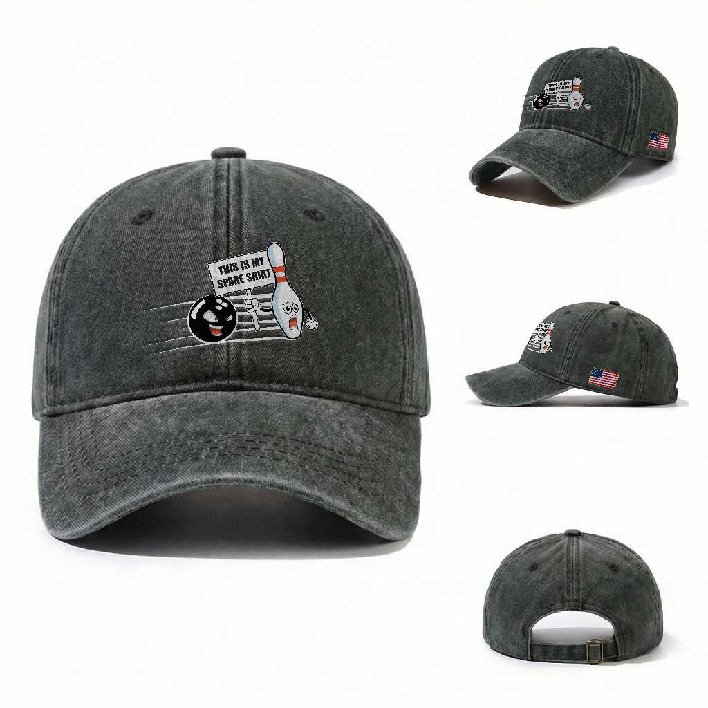 This Is My Spare Shirt Washed Cotton Baseball Cap Funny Bowling Gift TS12 Washed Cap Universal Fit Dark Green Print Your Wear