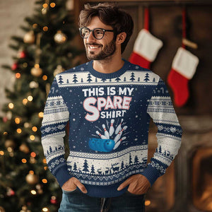 This Is My Spare Shirt Ugly Christmas Sweater Bowling Pun Gift TS12 Navy Beige Print Your Wear