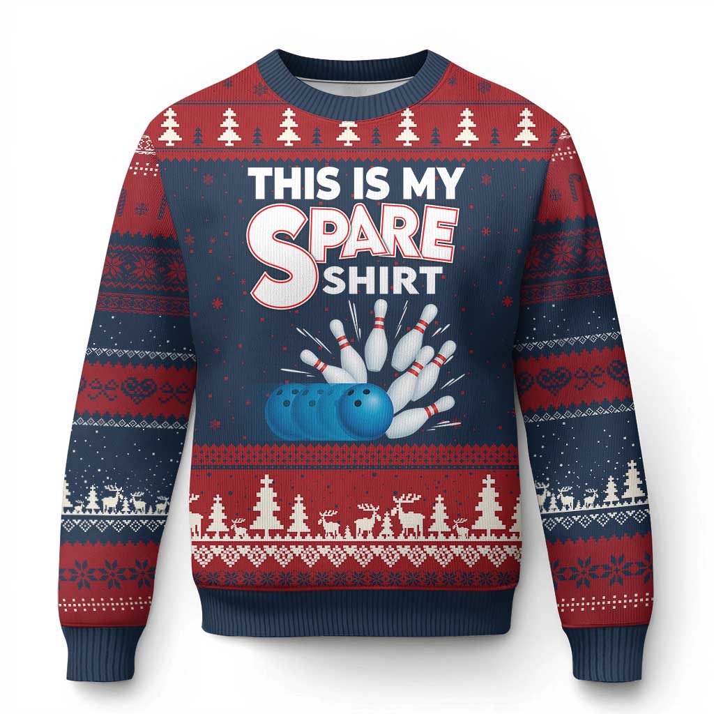 This Is My Spare Shirt Ugly Christmas Sweater Bowling Pun Gift TS12 Navy Red Print Your Wear