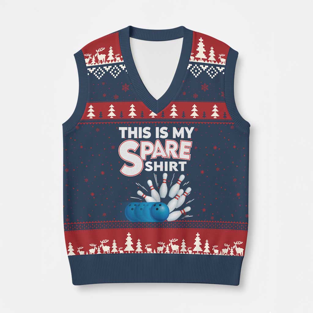 This Is My Spare Shirt V-Neck Knit Sweater Vest Bowling Pun Gift TS12 Navy Red Print Your Wear