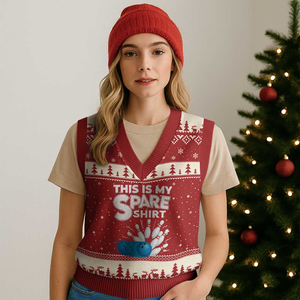 This Is My Spare Shirt V-Neck Knit Sweater Vest Bowling Pun Gift TS12 Red Beige Print Your Wear
