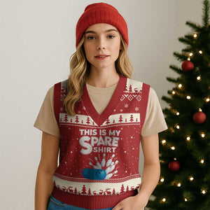 This Is My Spare Shirt V-Neck Knit Sweater Vest Bowling Pun Gift TS12 Red Beige Print Your Wear