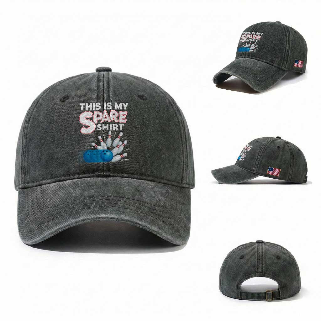 This Is My Spare Shirt Washed Cotton Baseball Cap Bowling Pun Gift TS12 Washed Cap Universal Fit Dark Green Print Your Wear