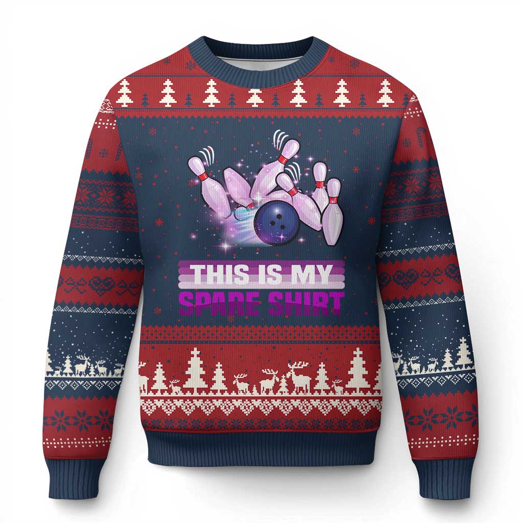 Funny Bowling Lover Ugly Christmas Sweater This Is My Spare Shirt Quote TS12 Navy Red Print Your Wear